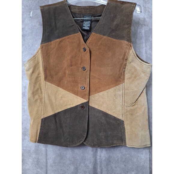 Vintage 90s Leather Suede Patchwork Vest Womens Sz Large Western Grunge Boho - Picture 9 of 10